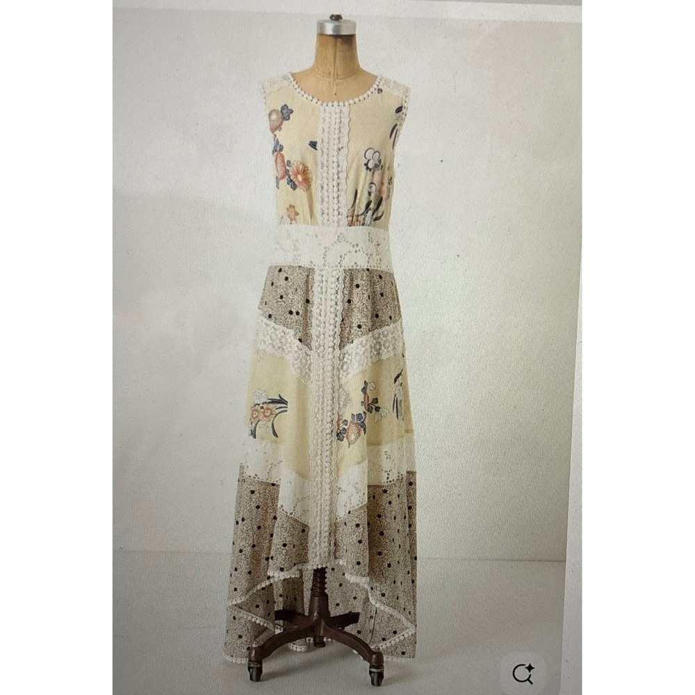 LeifNotes Maxi Dress Women 6 Floral Polka Dot Eyelet Lace High Low Boho